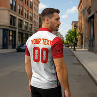 Custom Football 2026 Albania White Zipper Polo Shirt Kuqezinjte Come On