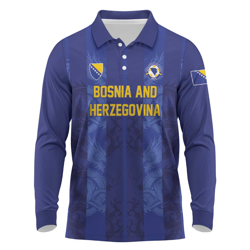 Custom Football 2026 Bosnia and Herzegovina Long Sleeve Polo Shirt Zmajevi Go Champion