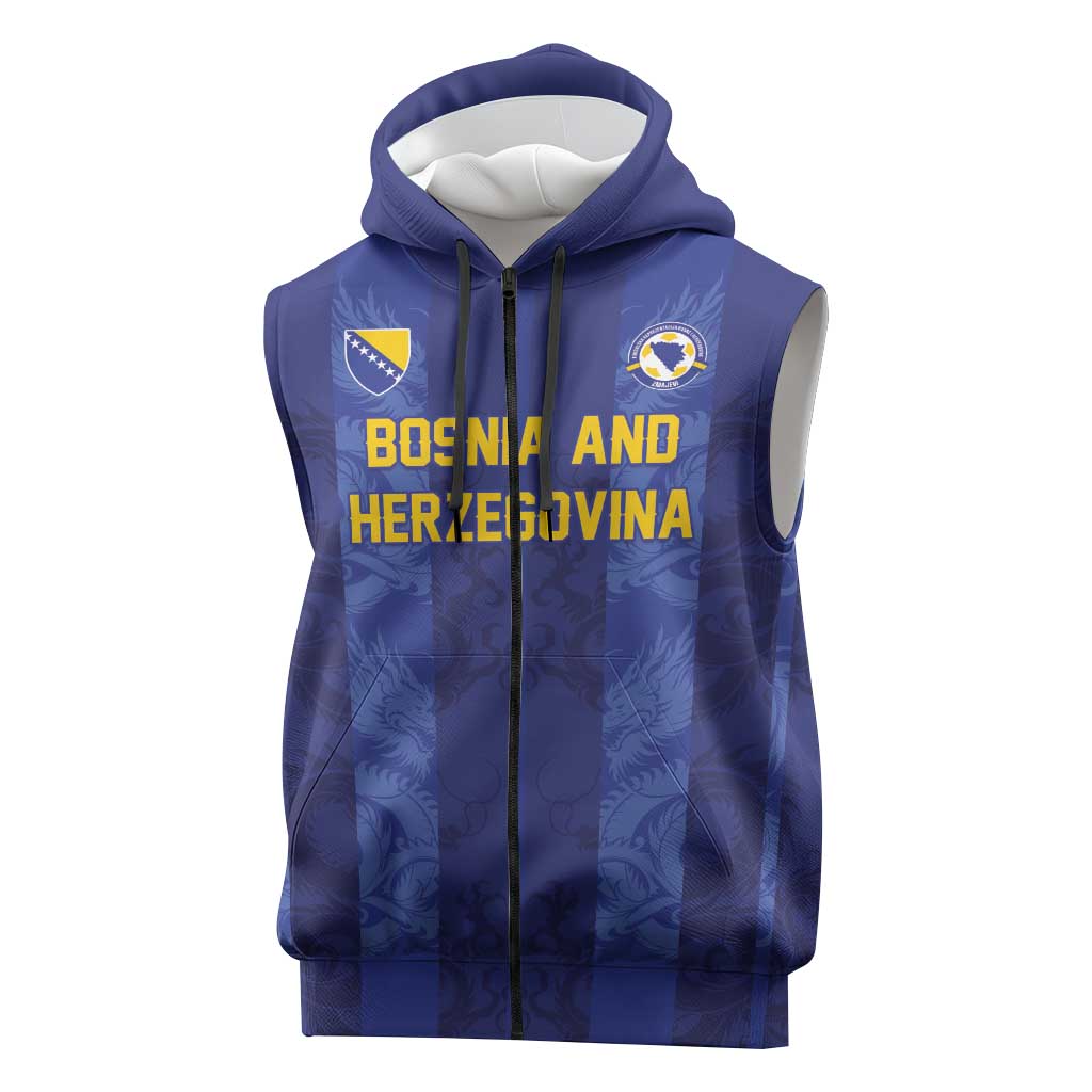 Custom Football 2026 Bosnia and Herzegovina Sleeveless Zip Hoodie Zmajevi Go Champion