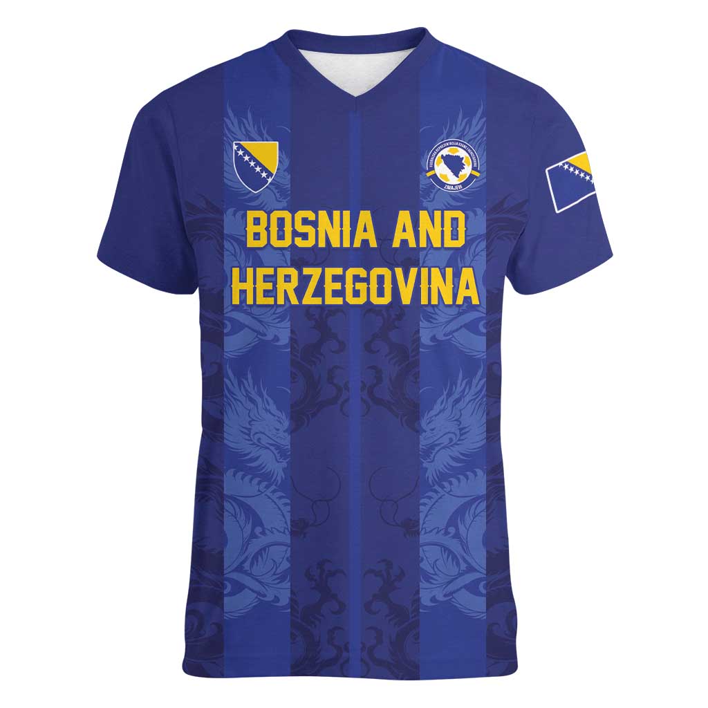 Custom Football 2026 Bosnia and Herzegovina Women V-Neck T-Shirt Zmajevi Go Champion