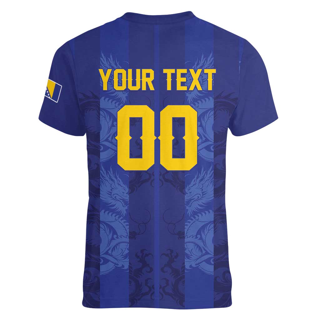 Custom Football 2026 Bosnia and Herzegovina Women V-Neck T-Shirt Zmajevi Go Champion