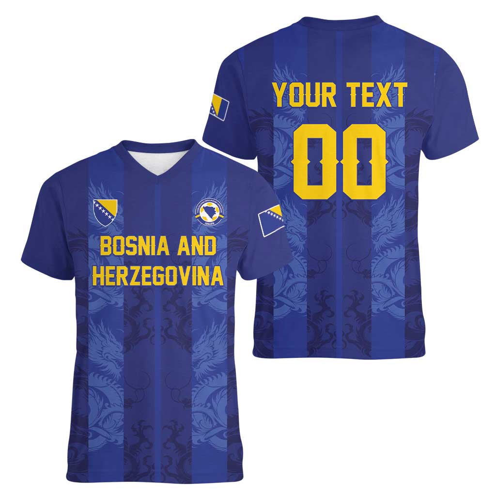 Custom Football 2026 Bosnia and Herzegovina Women V-Neck T-Shirt Zmajevi Go Champion