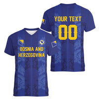 Custom Football 2026 Bosnia and Herzegovina Women V-Neck T-Shirt Zmajevi Go Champion