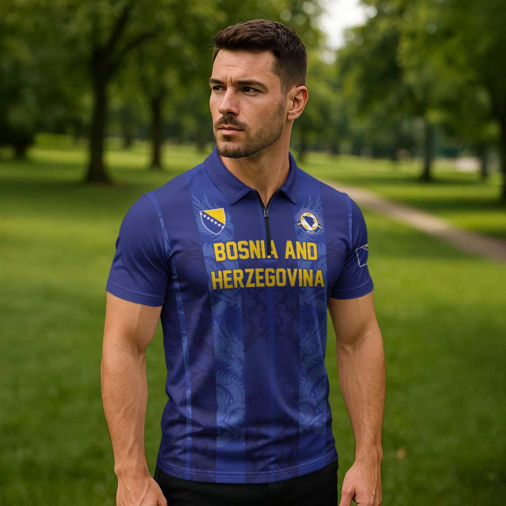 Custom Football 2026 Bosnia and Herzegovina Zipper Polo Shirt Zmajevi Go Champion