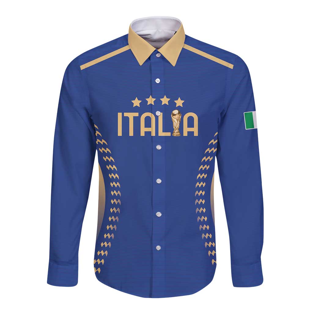 Custom Football 2026 Italia Long Sleeve Button Shirt Forza Azzurri