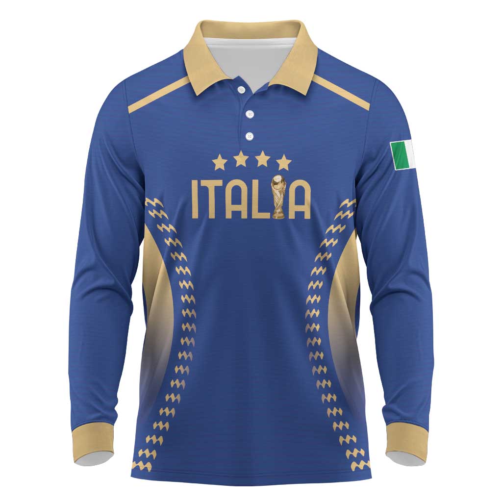 Custom Football 2026 Italia Long Sleeve Polo Shirt Forza Azzurri