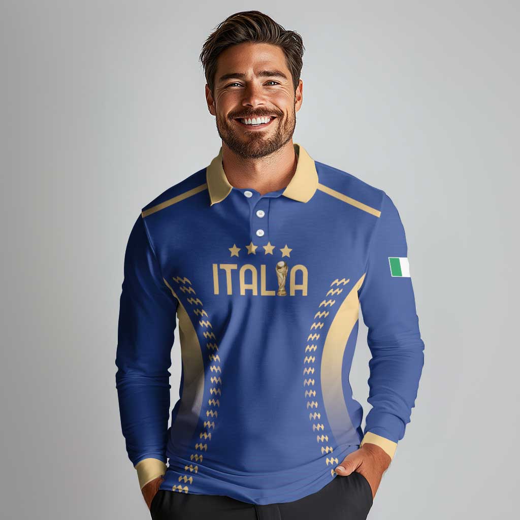Custom Football 2026 Italia Long Sleeve Polo Shirt Forza Azzurri