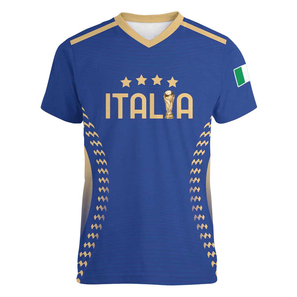 Custom Football 2026 Italia Women V-Neck T-Shirt Forza Azzurri