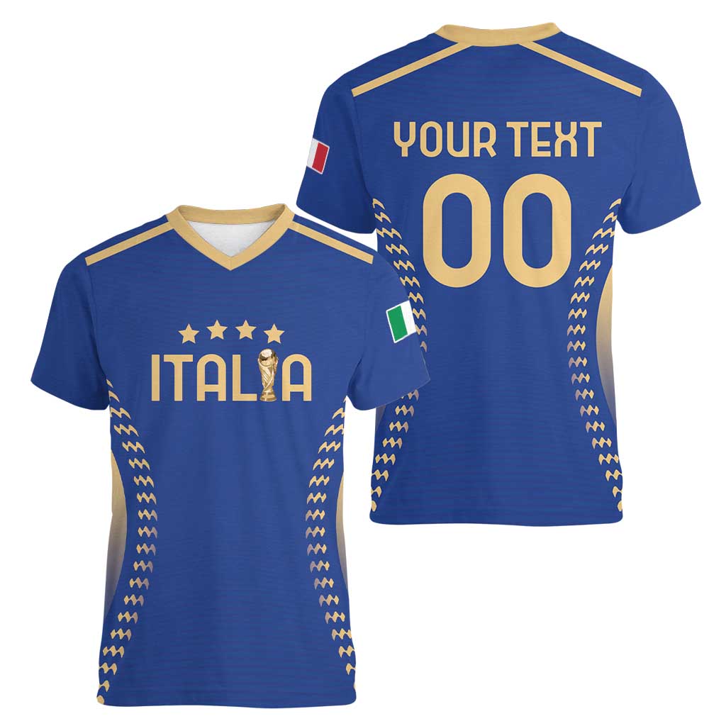 Custom Football 2026 Italia Women V-Neck T-Shirt Forza Azzurri