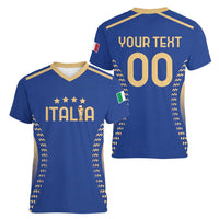 Custom Football 2026 Italia Women V-Neck T-Shirt Forza Azzurri