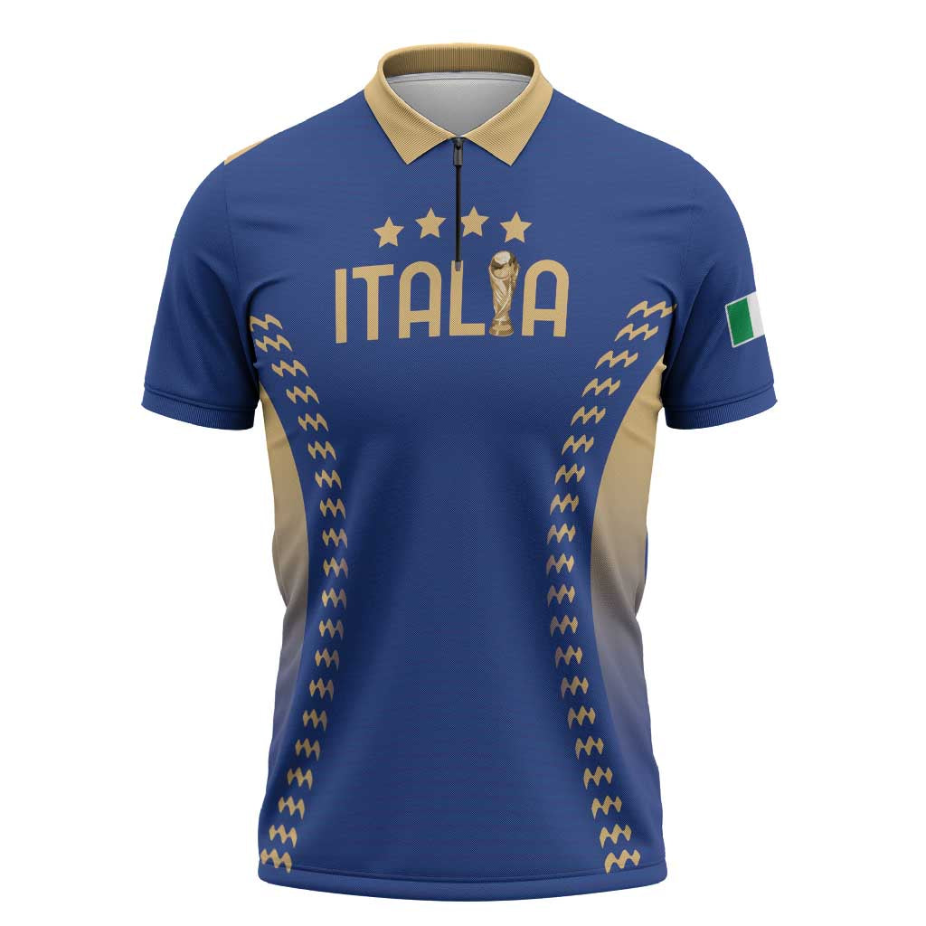 Custom Football 2026 Italia Zipper Polo Shirt Forza Azzurri