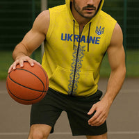 Custom Football 2026 Ukraine Sleeveless Zip Hoodie Slava Ukraini