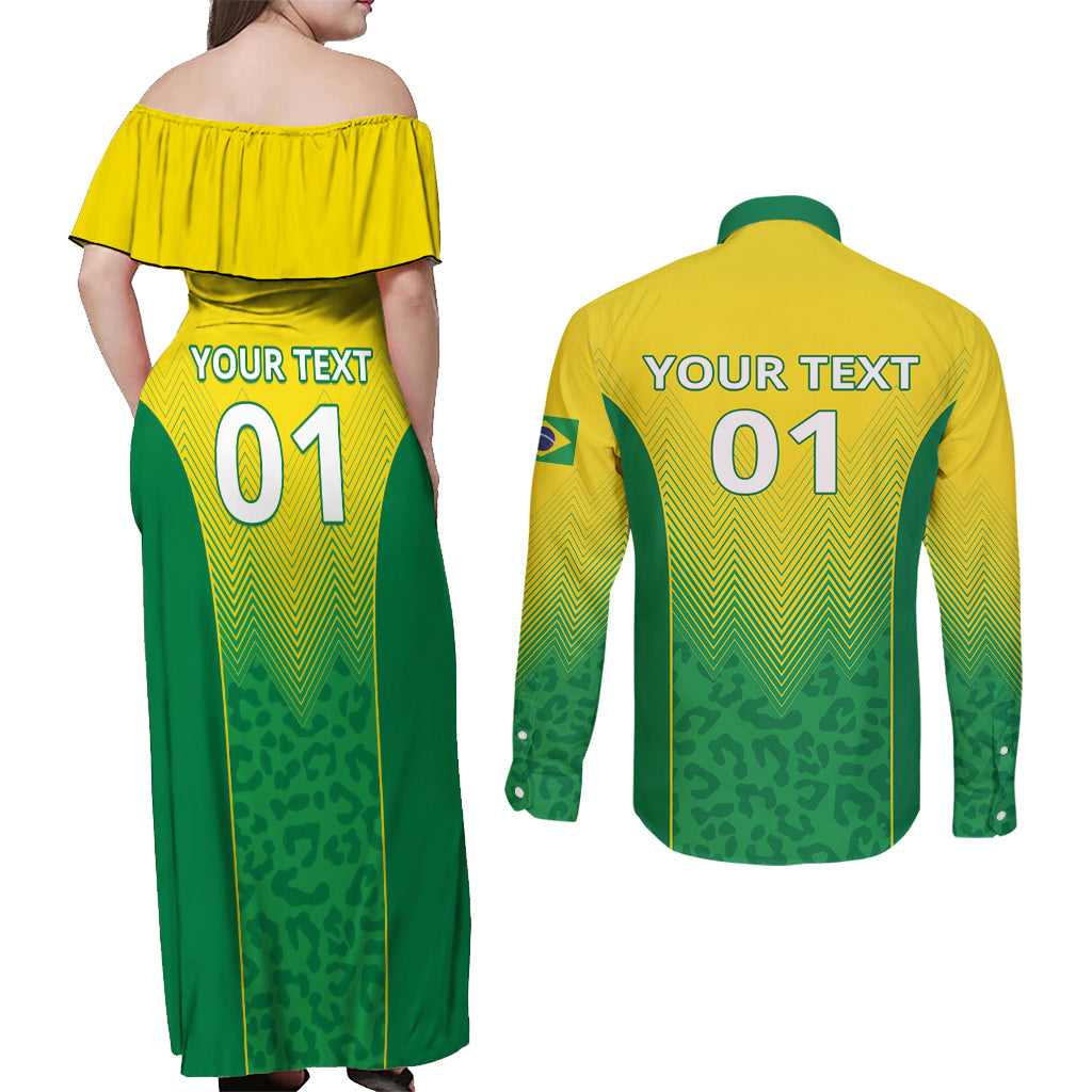 Personalized Brazil 2024 Couples Matching Off Shoulder Maxi Dress and Long Sleeve Button Shirt Selecao Brasileira - Wonder Print Shop