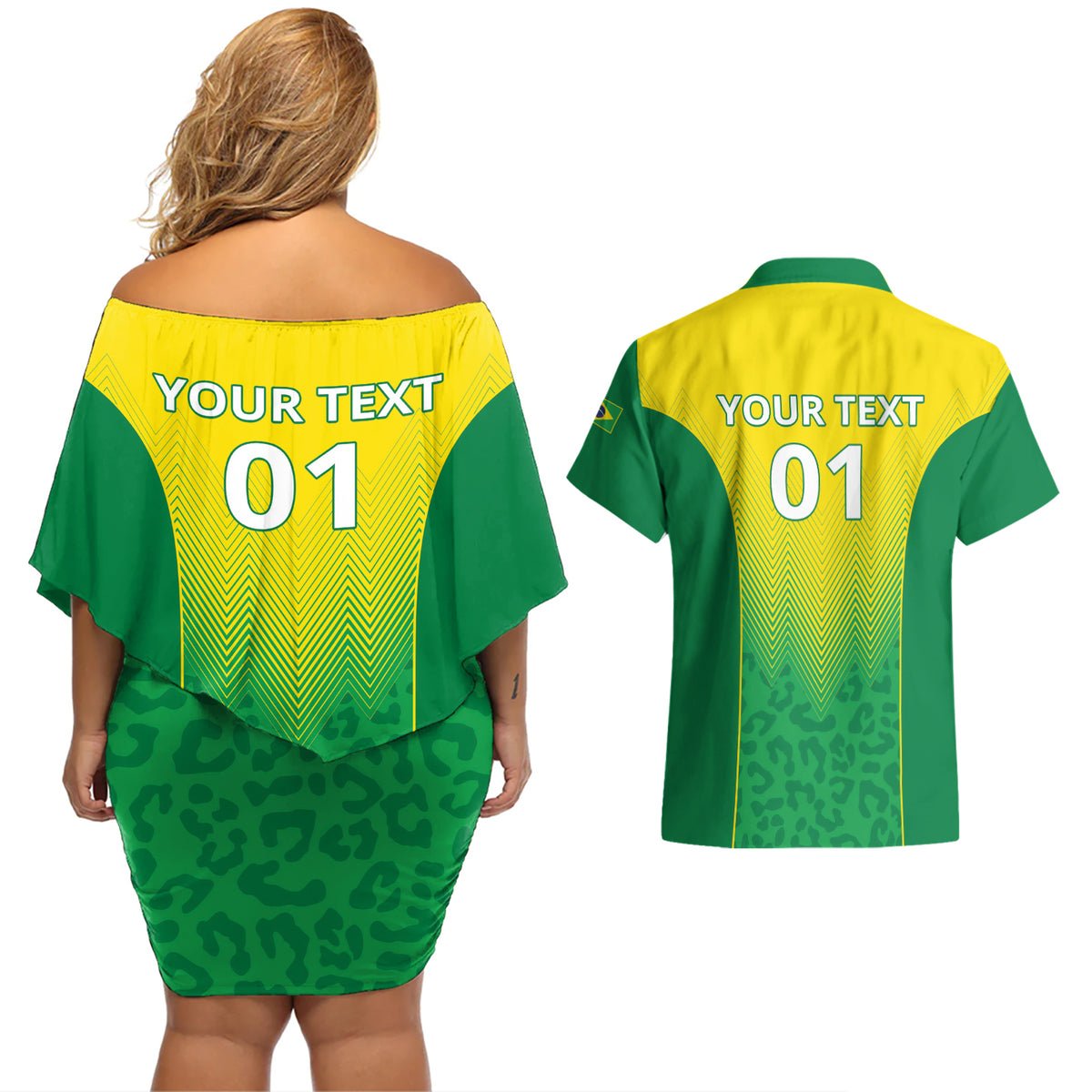 Personalized Brazil 2024 Couples Matching Off Shoulder Short Dress and Hawaiian Shirt Selecao Brasileira - Wonder Print Shop