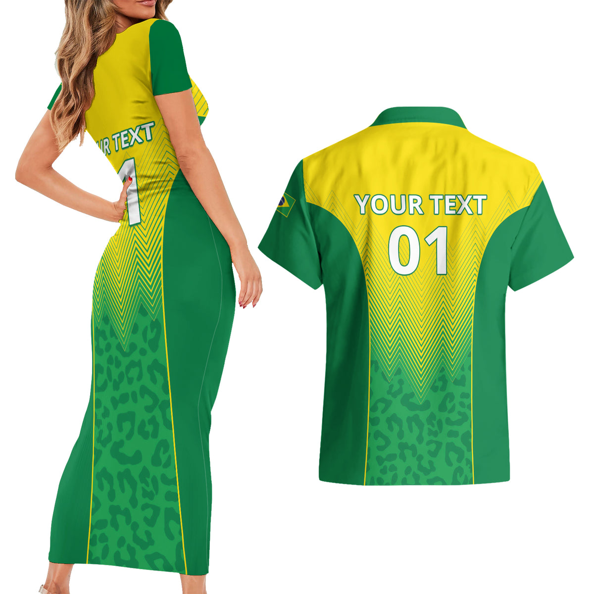 Personalized Brazil 2024 Couples Matching Short Sleeve Bodycon Dress and Hawaiian Shirt Selecao Brasileira - Wonder Print Shop