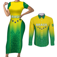 Personalized Brazil 2024 Couples Matching Short Sleeve Bodycon Dress and Long Sleeve Button Shirt Selecao Brasileira - Wonder Print Shop