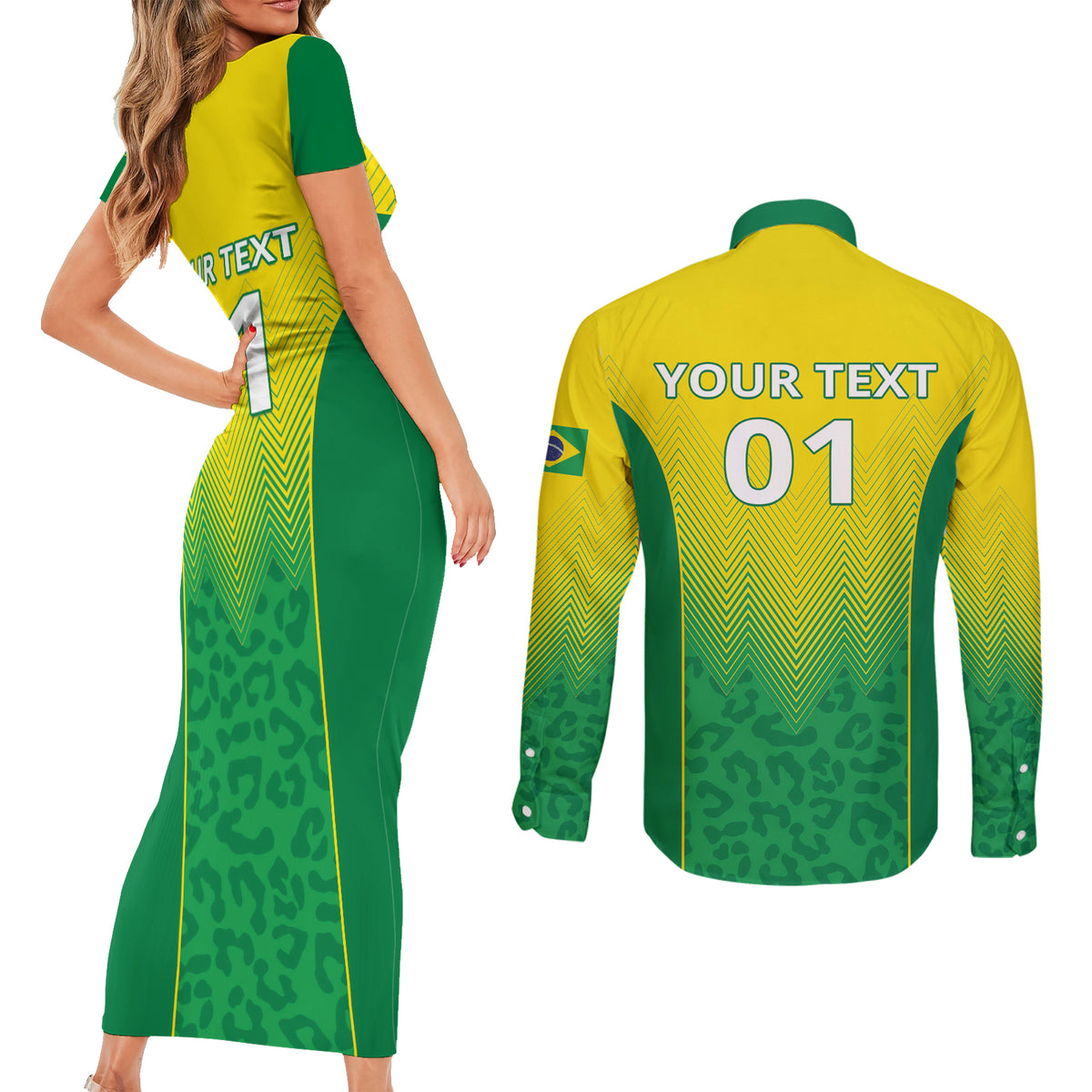 Personalized Brazil 2024 Couples Matching Short Sleeve Bodycon Dress and Long Sleeve Button Shirt Selecao Brasileira - Wonder Print Shop