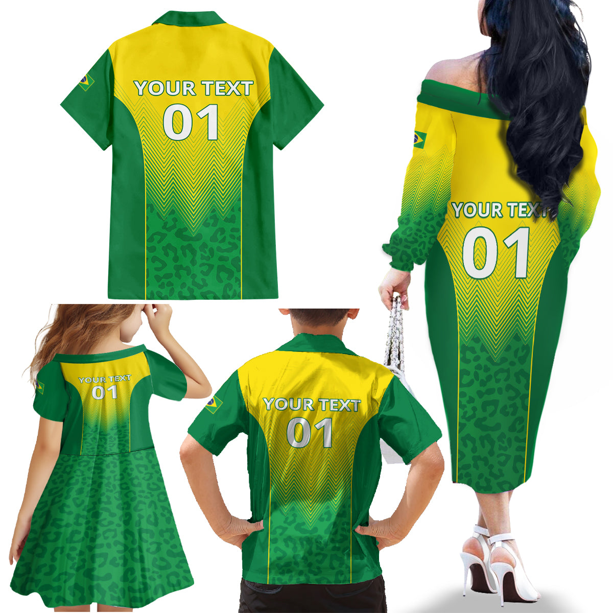 Personalized Brazil 2024 Family Matching Off The Shoulder Long Sleeve Dress and Hawaiian Shirt Selecao Brasileira - Wonder Print Shop