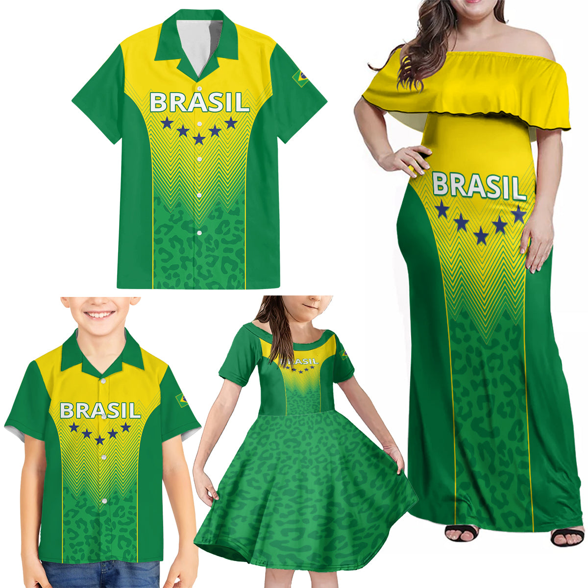 Personalized Brazil 2024 Family Matching Off Shoulder Maxi Dress and Hawaiian Shirt Selecao Brasileira - Wonder Print Shop