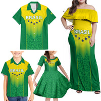 Personalized Brazil 2024 Family Matching Off Shoulder Maxi Dress and Hawaiian Shirt Selecao Brasileira - Wonder Print Shop
