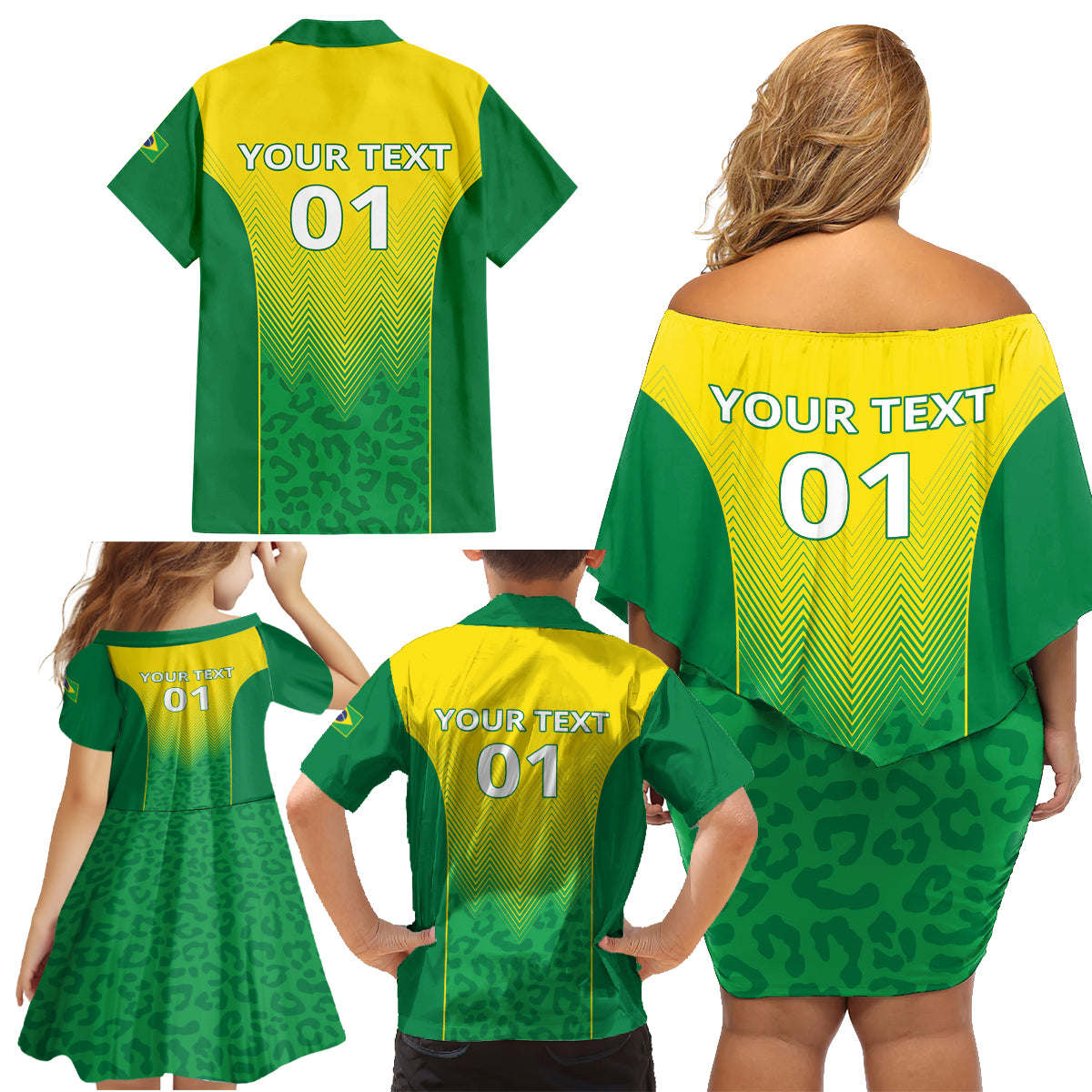 Personalized Brazil 2024 Family Matching Off Shoulder Short Dress and Hawaiian Shirt Selecao Brasileira - Wonder Print Shop