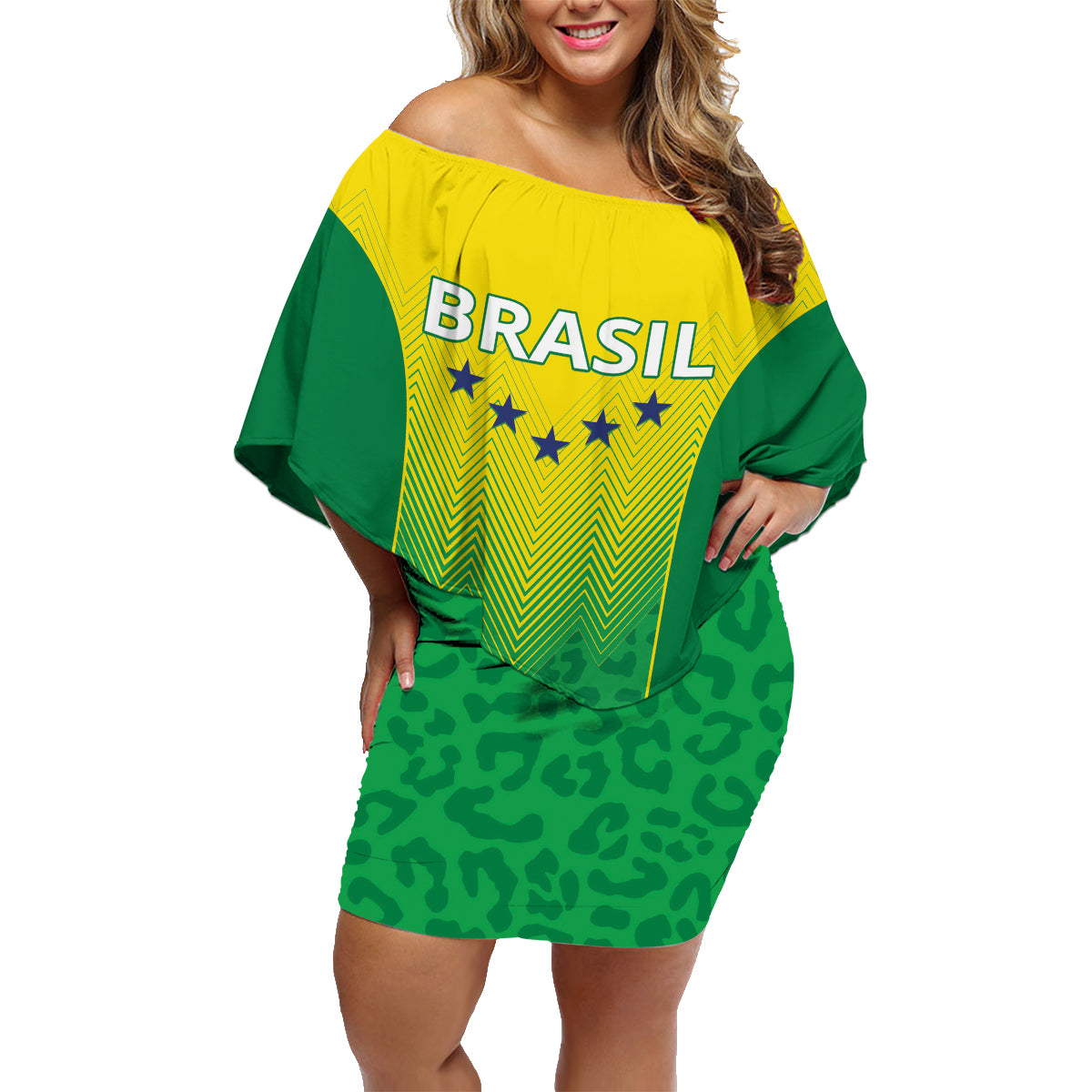 Personalized Brazil 2024 Family Matching Off Shoulder Short Dress and Hawaiian Shirt Selecao Brasileira - Wonder Print Shop