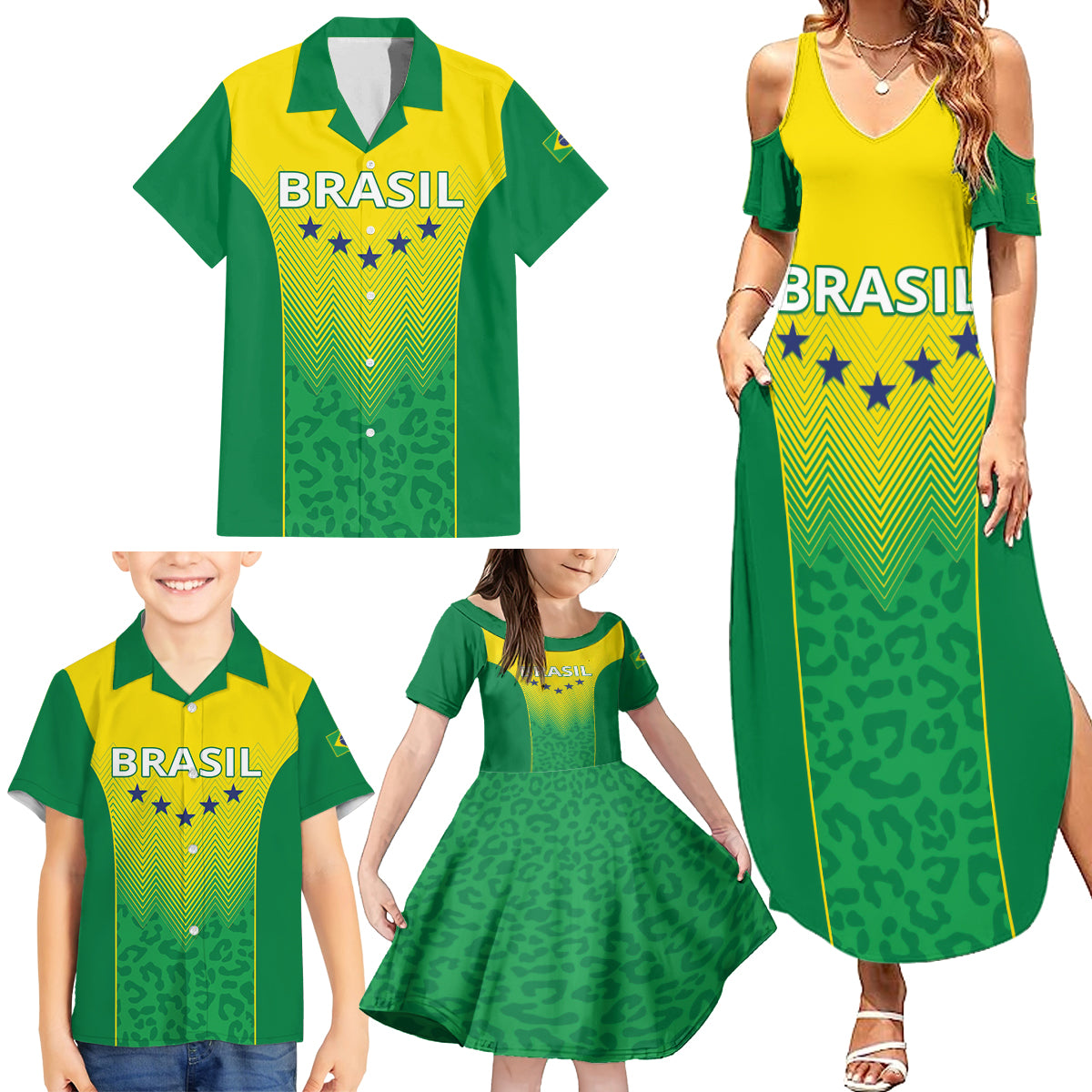 Personalized Brazil 2024 Family Matching Summer Maxi Dress and Hawaiian Shirt Selecao Brasileira - Wonder Print Shop