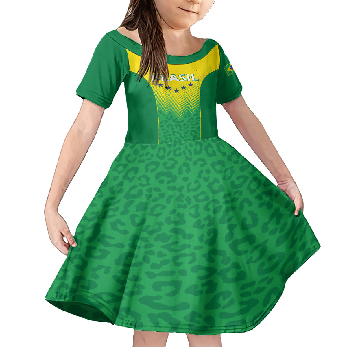 Personalized Brazil 2024 Kid Short Sleeve Dress Selecao Brasileira - Wonder Print Shop