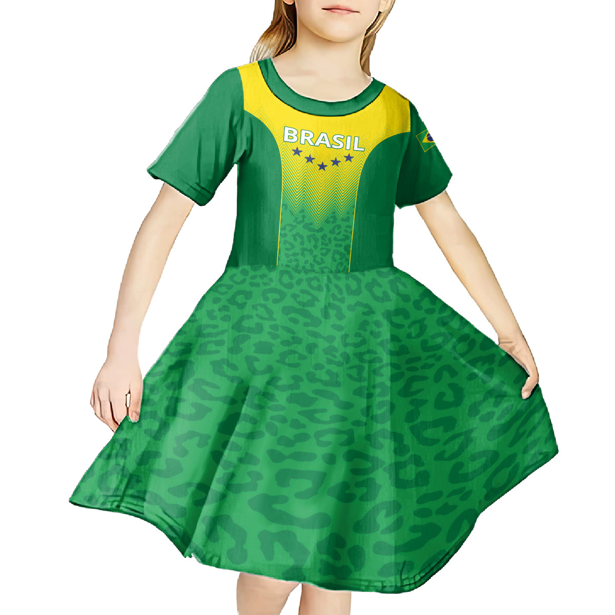 Personalized Brazil 2024 Kid Short Sleeve Dress Selecao Brasileira - Wonder Print Shop