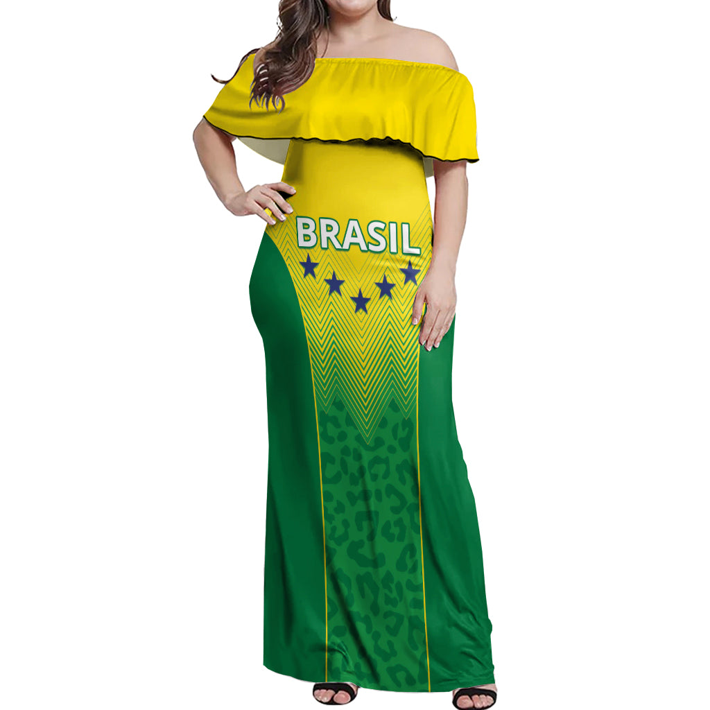 Personalized Brazil 2024 Off Shoulder Maxi Dress Selecao Brasileira - Wonder Print Shop