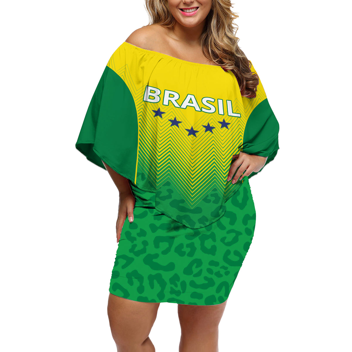 Personalized Brazil 2024 Off Shoulder Short Dress Selecao Brasileira - Wonder Print Shop