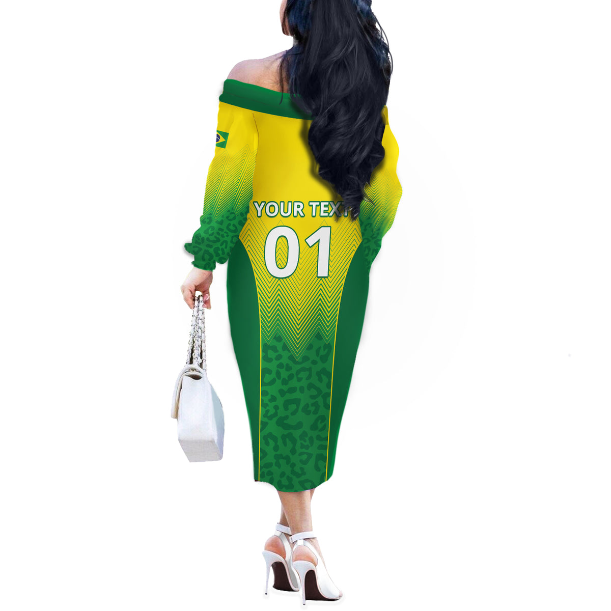 Personalized Brazil 2024 Off The Shoulder Long Sleeve Dress Selecao Brasileira - Wonder Print Shop