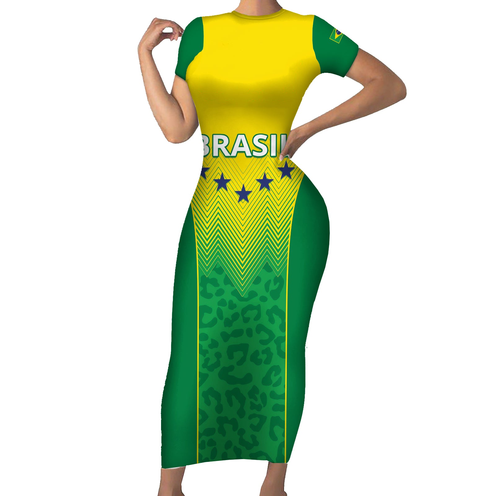 Personalized Brazil 2024 Short Sleeve Bodycon Dress Selecao Brasileira