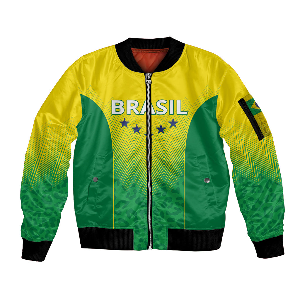 Personalized Brazil 2024 Sleeve Zip Bomber Jacket Selecao Brasileira - Wonder Print Shop