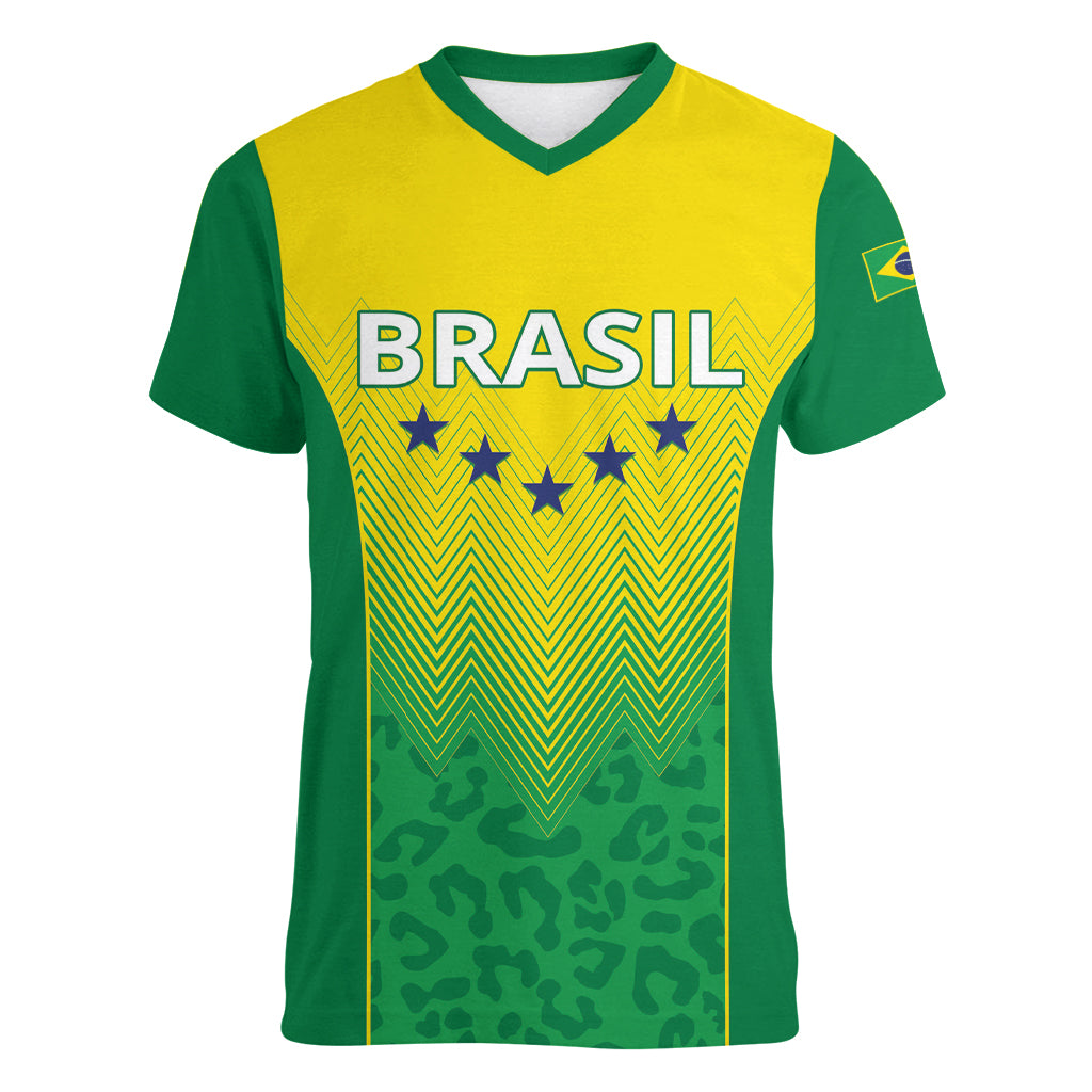 Personalized Brazil 2024 Women V-Neck T-Shirt Selecao Brasileira - Wonder Print Shop