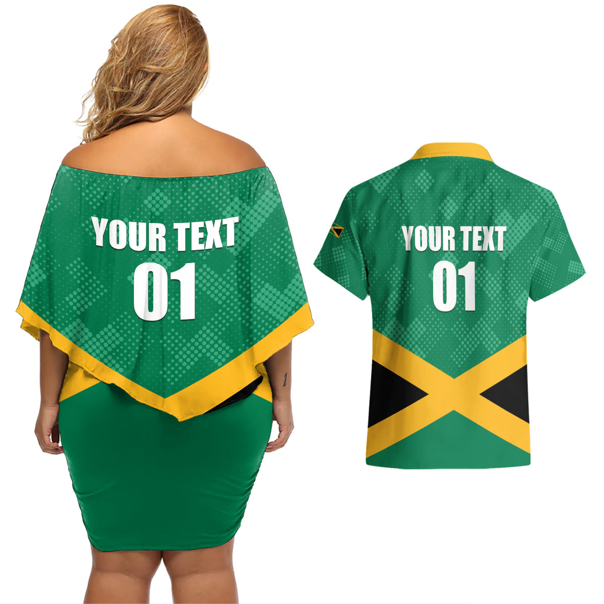Personalized Jamaica 2024 Couples Matching Off Shoulder Short Dress and Hawaiian Shirt Jumieka Reggae Boyz - Wonder Print Shop