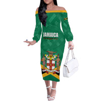 Personalized Jamaica 2024 Family Matching Off The Shoulder Long Sleeve Dress and Hawaiian Shirt Jumieka Reggae Boyz - Wonder Print Shop