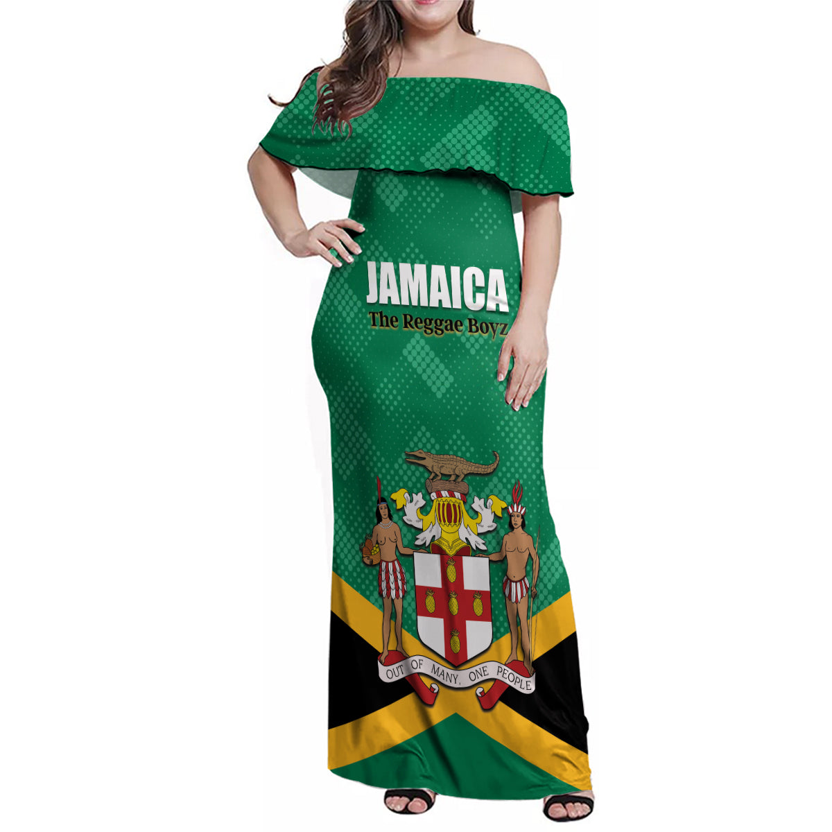 Personalized Jamaica 2024 Family Matching Off Shoulder Maxi Dress and Hawaiian Shirt Jumieka Reggae Boyz - Wonder Print Shop