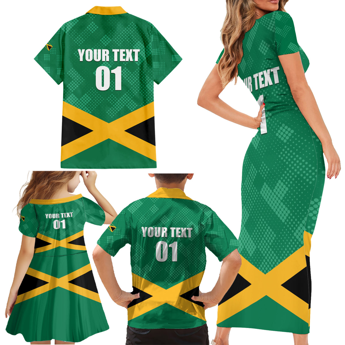 Personalized Jamaica 2024 Family Matching Short Sleeve Bodycon Dress and Hawaiian Shirt Jumieka Reggae Boyz - Wonder Print Shop