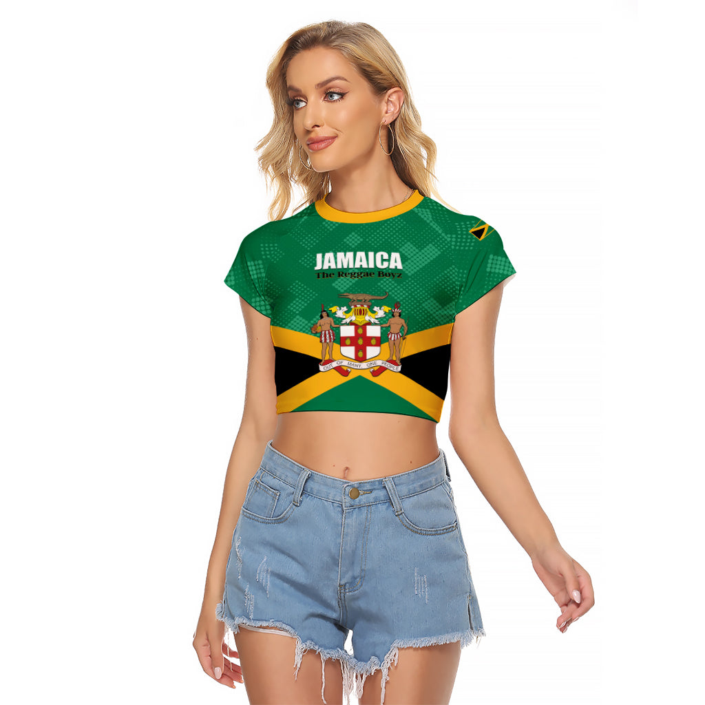 Personalized Jamaica 2024 Raglan Cropped T Shirt Jumieka Reggae Boyz - Wonder Print Shop