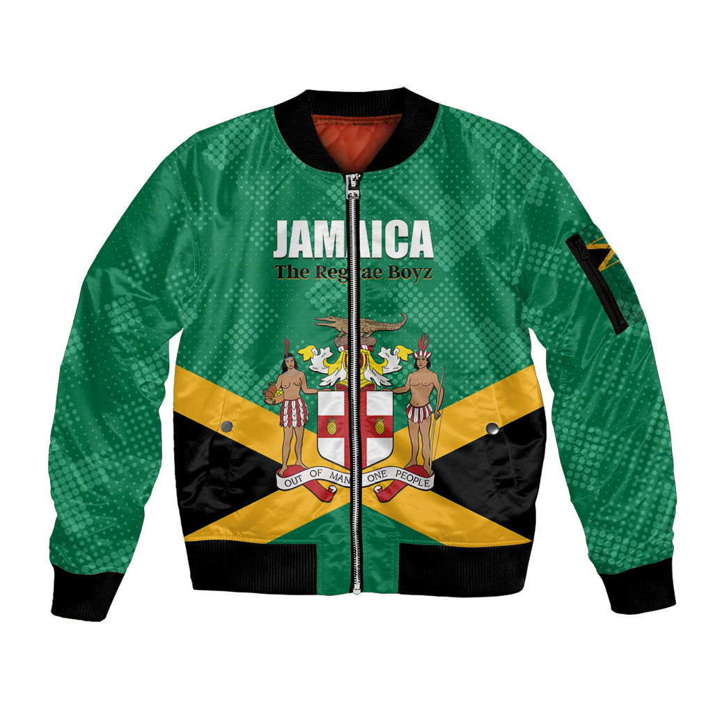 Personalized Jamaica 2024 Sleeve Zip Bomber Jacket Jumieka Reggae Boyz - Wonder Print Shop
