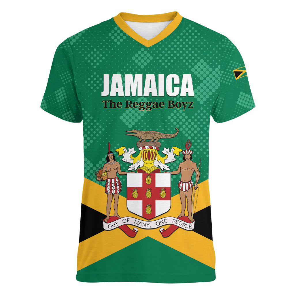 Personalized Jamaica 2024 Women V-Neck T-Shirt Jumieka Reggae Boyz - Wonder Print Shop