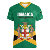 Personalized Jamaica 2024 Women V-Neck T-Shirt Jumieka Reggae Boyz - Wonder Print Shop