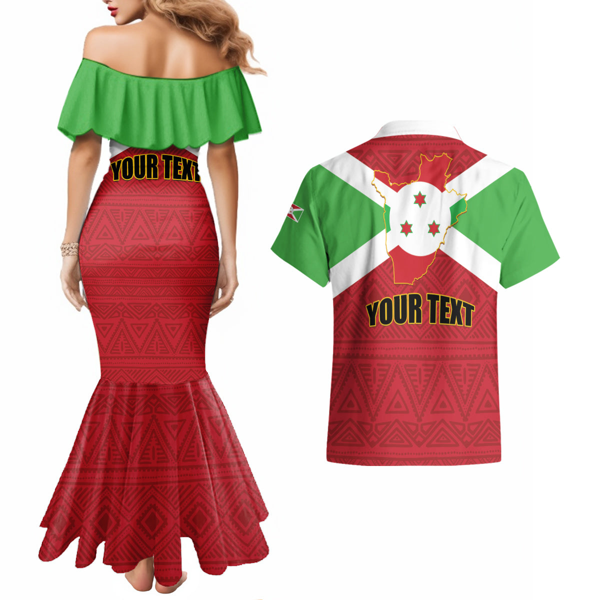Personalized Burundi Couples Matching Mermaid Dress and Hawaiian Shirt Coat Of Arms African Pattern - Wonder Print Shop