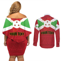 Personalized Burundi Couples Matching Off Shoulder Short Dress and Long Sleeve Button Shirt Coat Of Arms African Pattern - Wonder Print Shop