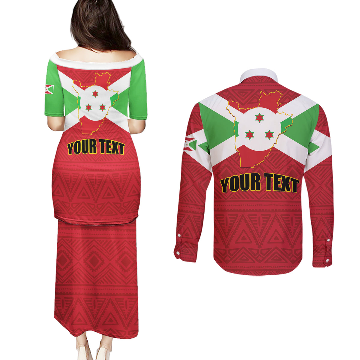 Personalized Burundi Couples Matching Puletasi and Long Sleeve Button Shirt Coat Of Arms African Pattern - Wonder Print Shop