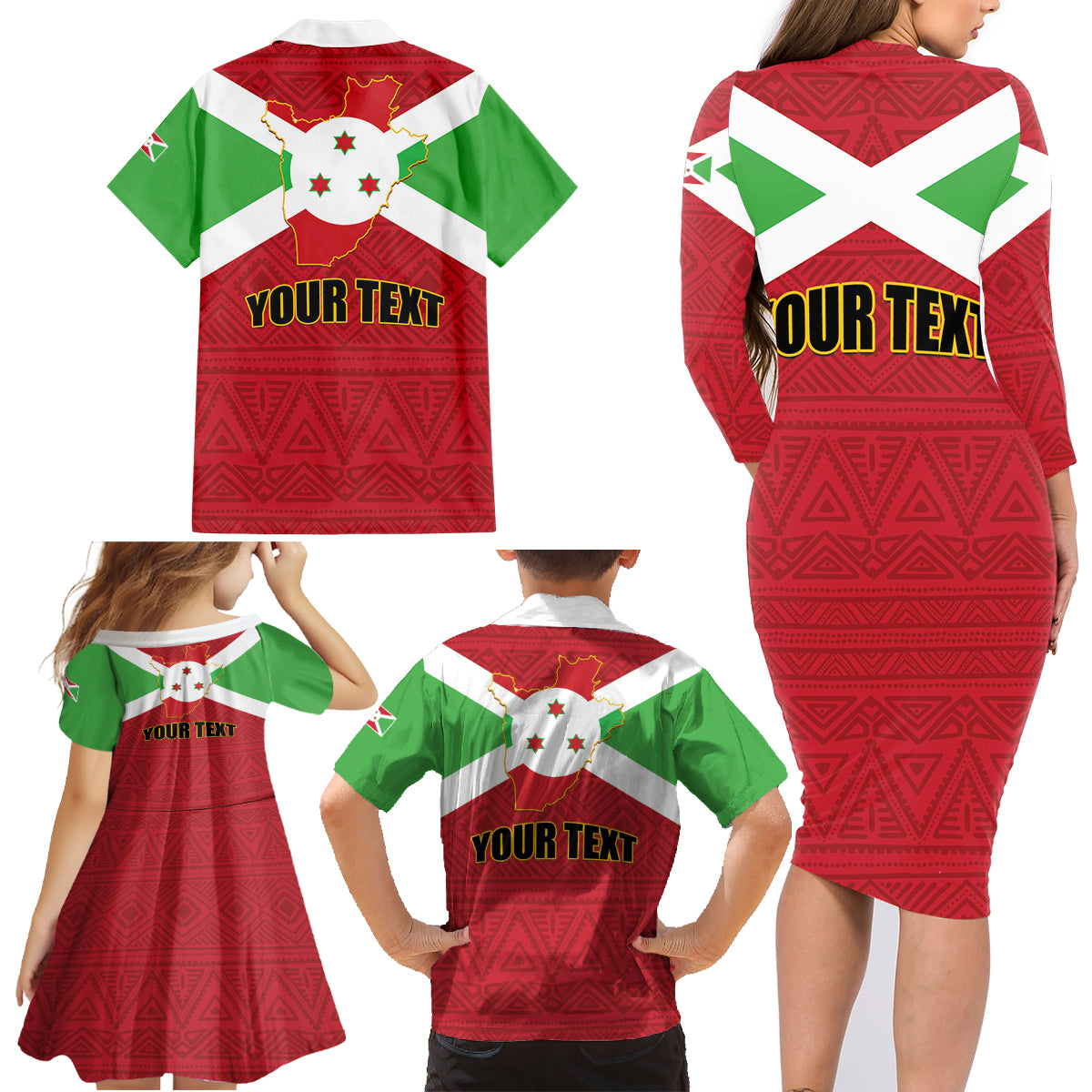 Personalized Burundi Family Matching Long Sleeve Bodycon Dress and Hawaiian Shirt Coat Of Arms African Pattern - Wonder Print Shop