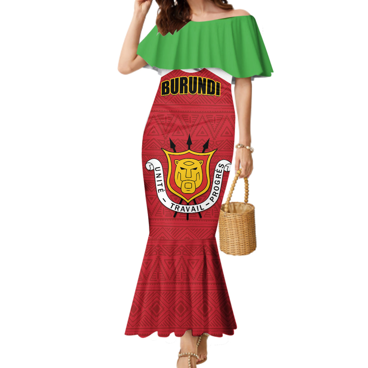 Personalized Burundi Family Matching Mermaid Dress and Hawaiian Shirt Coat Of Arms African Pattern - Wonder Print Shop