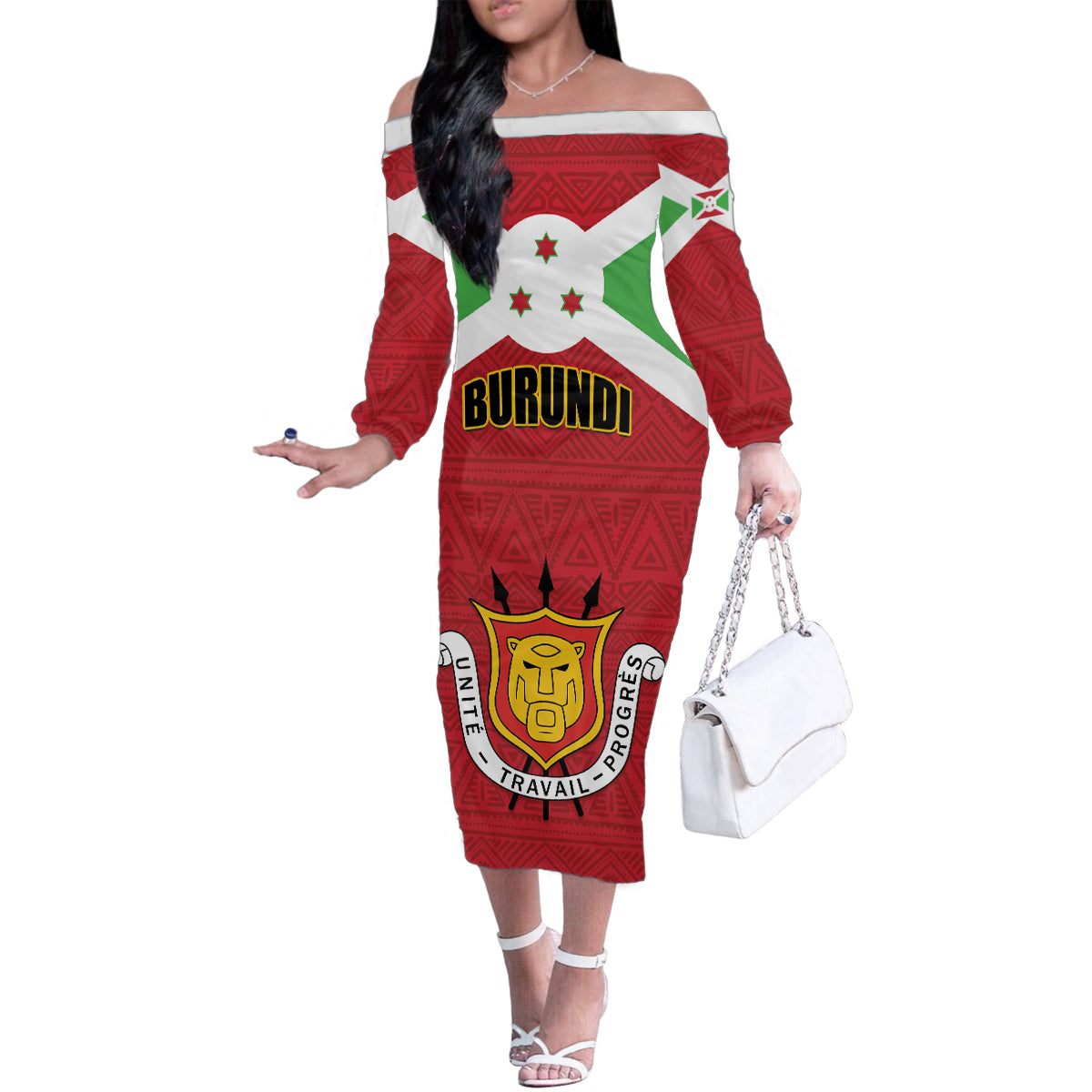 Personalized Burundi Family Matching Off The Shoulder Long Sleeve Dress and Hawaiian Shirt Coat Of Arms African Pattern - Wonder Print Shop