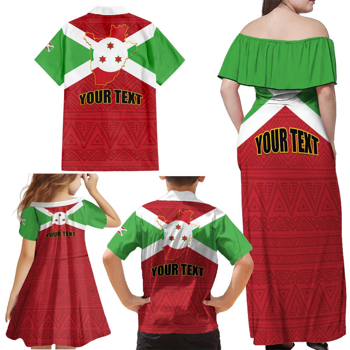 Personalized Burundi Family Matching Off Shoulder Maxi Dress and Hawaiian Shirt Coat Of Arms African Pattern - Wonder Print Shop